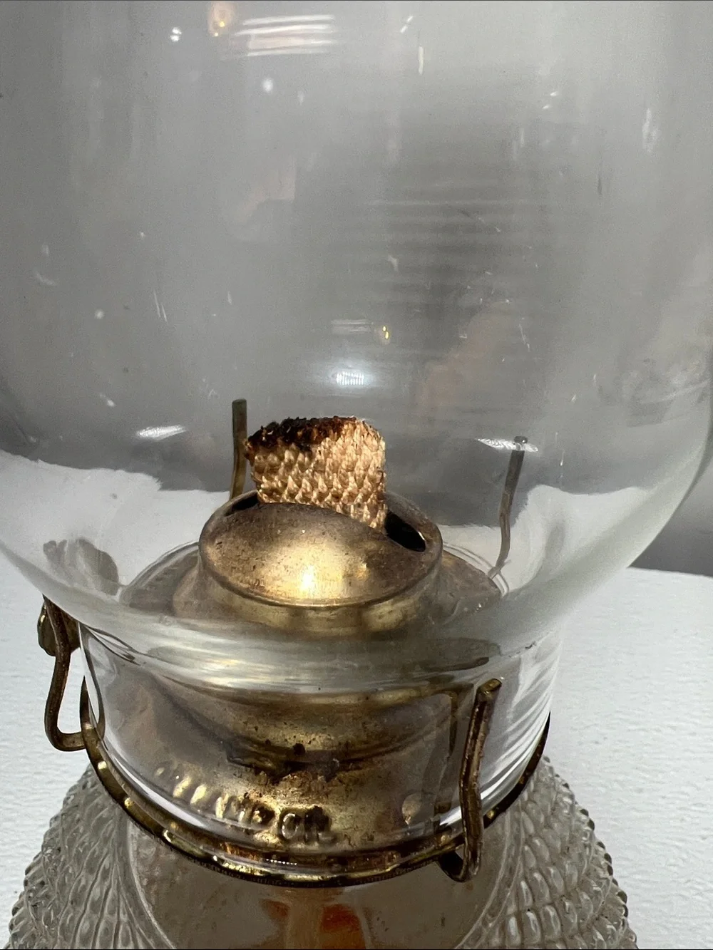 Anchor Hocking Round Diamond Point Glass Oil Kerosene Lamp Vtg 1980's